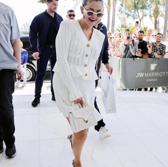 self-portrait FW24 Pointelle knit peplum mini dress - Picture 2 of 14